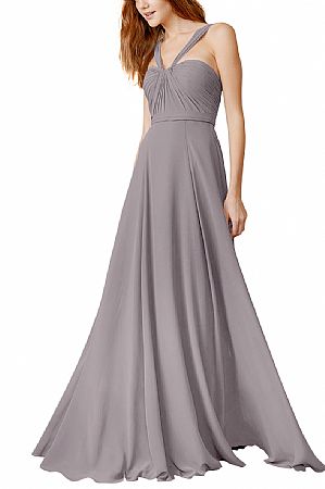 Ruched Grey Halter Bridesmaid Dresses with Spaghetti Straps