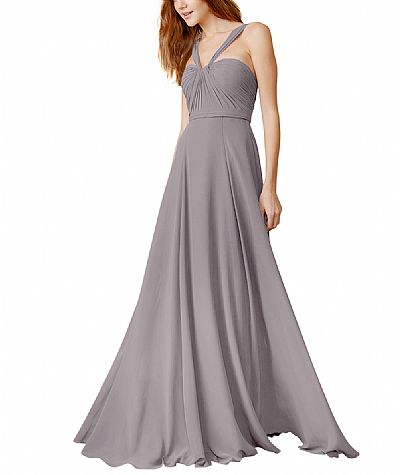 Ruched Grey Halter Bridesmaid Dresses with Spaghetti Straps