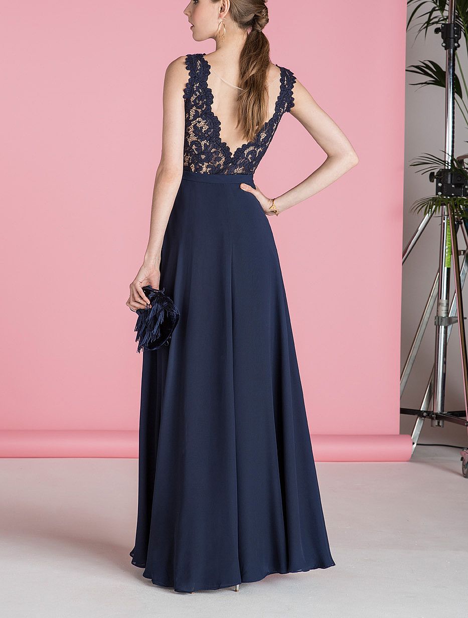 navy lace top bridesmaid dress