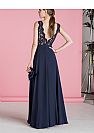 Navy Blue A-line Chiffon Bridesmaid Dresses with Lace Top