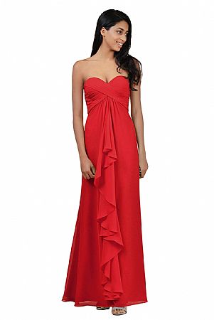 Red Ruched Sweetheart Chiffon Bridesmaid Dresses with Ruffles