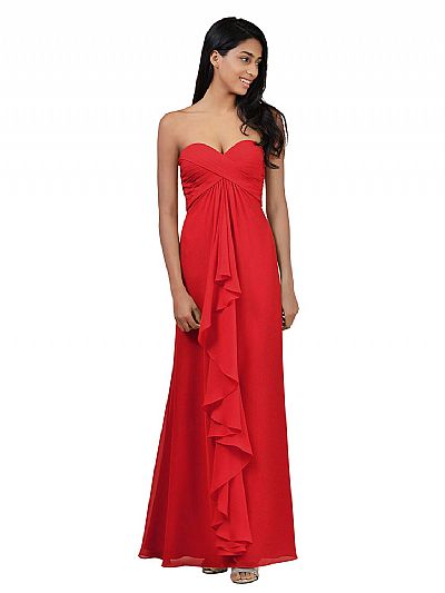 Red Ruched Sweetheart Chiffon Bridesmaid Dresses with Ruffles