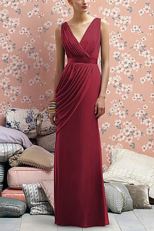 Double V-Neck Ruched Burgundy Chiffon Bridesmaid Dresses