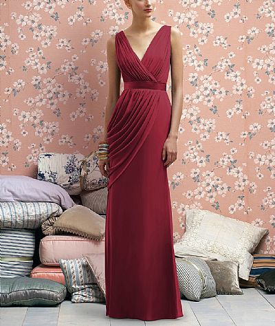 Double V-Neck Ruched Burgundy Chiffon Bridesmaid Dresses