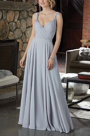 Stunning Beaded Silver Chiffon Bridesmaid Dresses with Straps