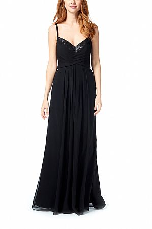 Ruched Black Sequin Bridesmaid Dresses with Spaghetti Straps