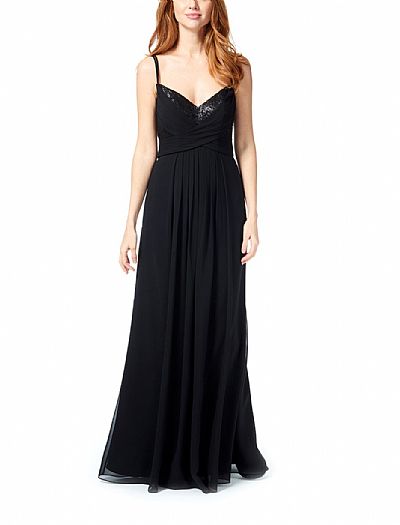 Ruched Black Sequin Bridesmaid Dresses with Spaghetti Straps