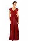 Red Draped Chiffon Bridesmaid Dresses with Flutter Sleeve