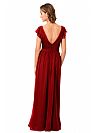 Red Draped Chiffon Bridesmaid Dresses with Flutter Sleeve