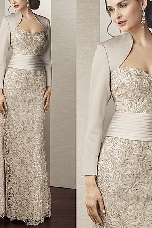 Champagne Appliqued Mother of The Bride Dresses with Jacket