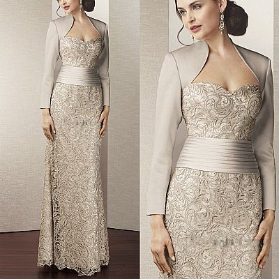 Champagne Appliqued Mother of The Bride Dresses with Jacket