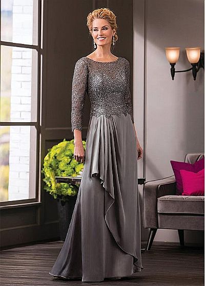 Gray Chiffon Mother of The Bride Groom Dresses