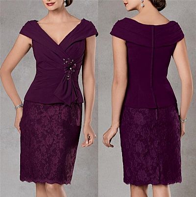Knee Length Purple Mother of The Bride Dresses