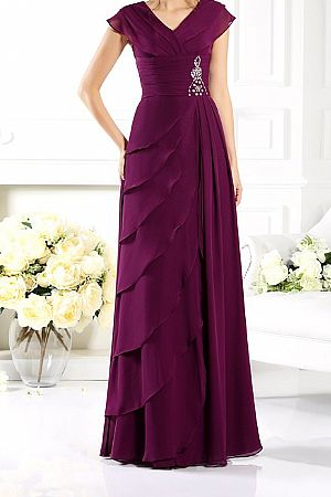 Purple Tiered Chiffon Mother of The Bride Dresses