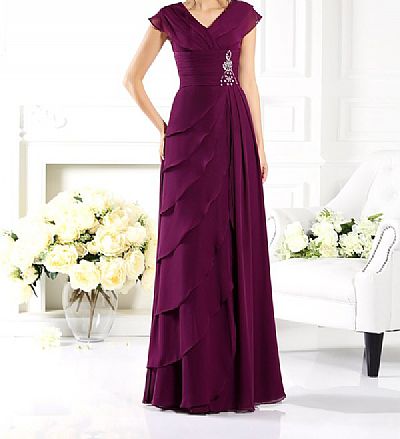 Purple Tiered Chiffon Mother of The Bride Dresses