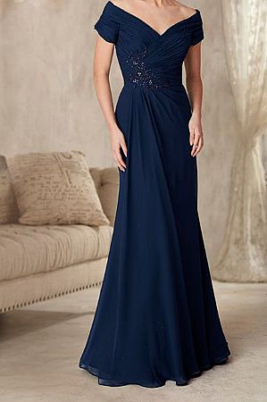 Navy Blue Chiffon Mother of The Bride Dresses