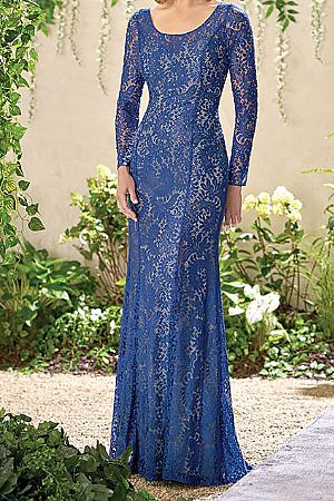 Blue Lace Beaded Mother of The Bride Dresses