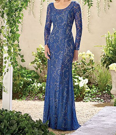 Blue Lace Beaded Mother of The Bride Dresses