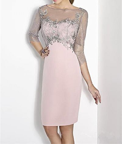 Illusion Pink Satin Mother of The Bride Dresses