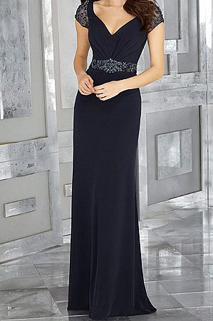 Navy Blue Beaded Chiffon Mother of The Bride Dress