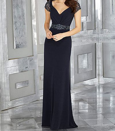 Navy Blue Beaded Chiffon Mother of The Bride Dress