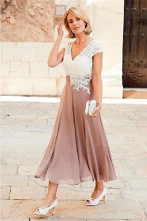 Tea Length Mother of The Bride Dress with Bodice