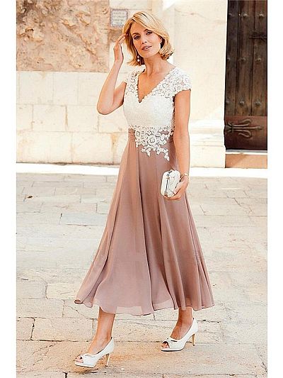 Tea Length Mother of The Bride Dress with Bodice
