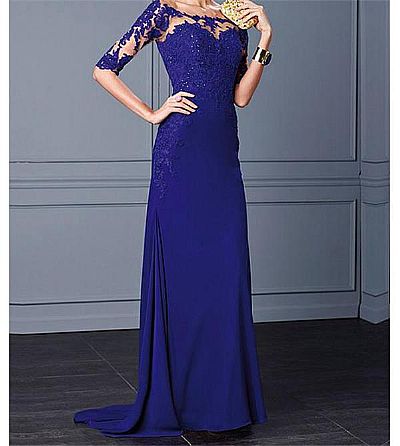 Half Sleeves Blue Applique Mother of Bride Dresses