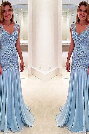 Blue Chiffon Mother of the Bride Dresses Wedding Party Gowns