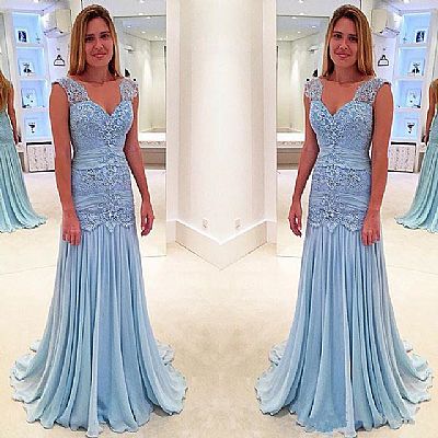 Blue Chiffon Mother of the Bride Dresses Wedding Party Gowns