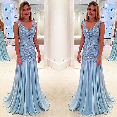 Blue Chiffon Mother of the Bride Dresses Wedding Party Gowns