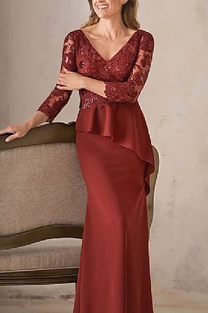 Brick-red Sheath Mother of the Bride Dresses with Peplum