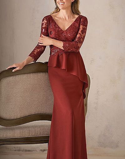 Brick-red Sheath Mother of the Bride Dresses with Peplum