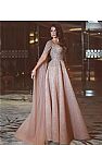 Sparkling Champagne Crystal Beaded Cape Evening Dress