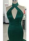 Sexy Halter Dark Green Evening Dress with Ruffles