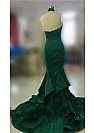 Sexy Halter Dark Green Evening Dress with Ruffles