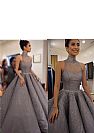 Gray Beaded Ball Gown Prom Graduation Dress