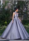 Gray Beaded Ball Gown Prom Graduation Dress