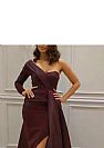 Sexy High Split Burgundy Prom Dress One Shoulder