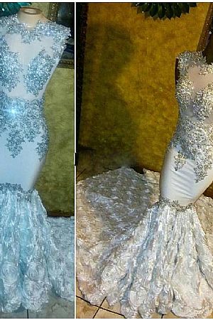 Stylish Mermaid Prom Homecoming Dress with Flower Skirt