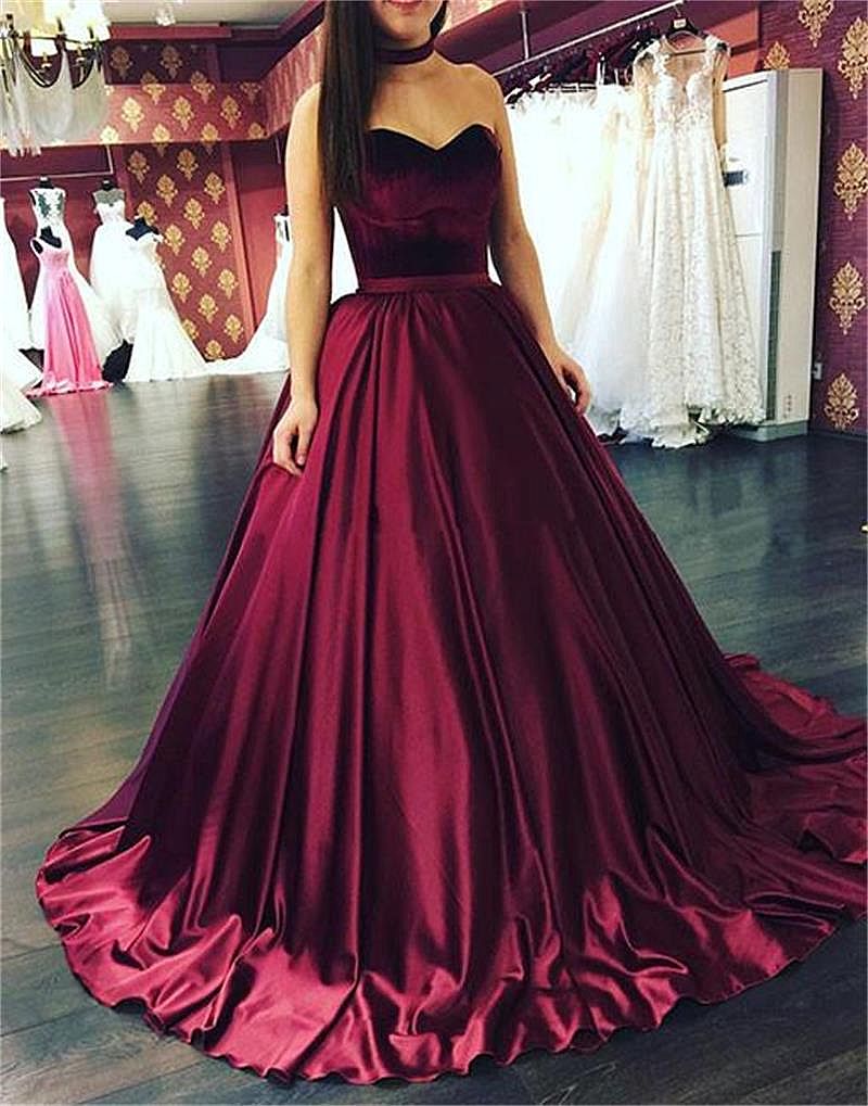 Elegant Burgundy Ball Gown Prom Evening ...