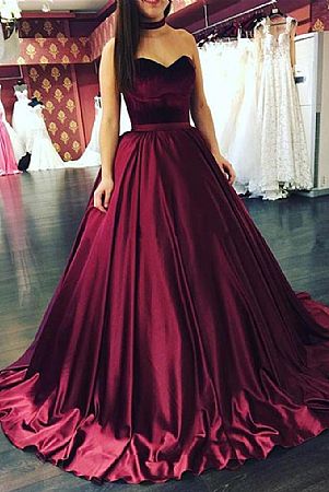 Elegant Burgundy Ball Gown Prom Evening Dress