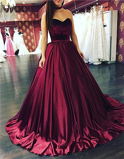 Elegant Burgundy Ball Gown Prom Evening Dress