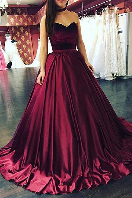 Elegant Burgundy Ball Gown Prom Evening Dress