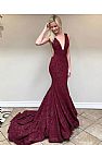 Sexy Burgundy Sequined Prom Evening Dress