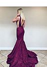 Sexy Burgundy Sequined Prom Evening Dress