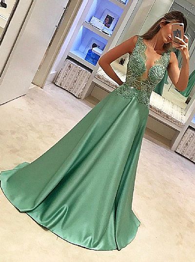 Sexy Plunging Neckline Hunter Green Evening Dress