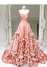 Sweetheart Pink Ruffled Prom Dresses Party Gowns