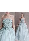 Strapless Mint Green Prom Dress with Floral Applique