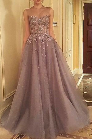 Stunning Light Grey Prom Dress with Beading Applique